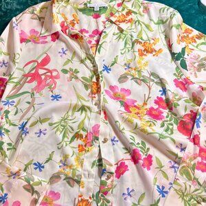 Maison d’Amélie Floral Button-Down Blouse – Cream Multicolor – Size XL